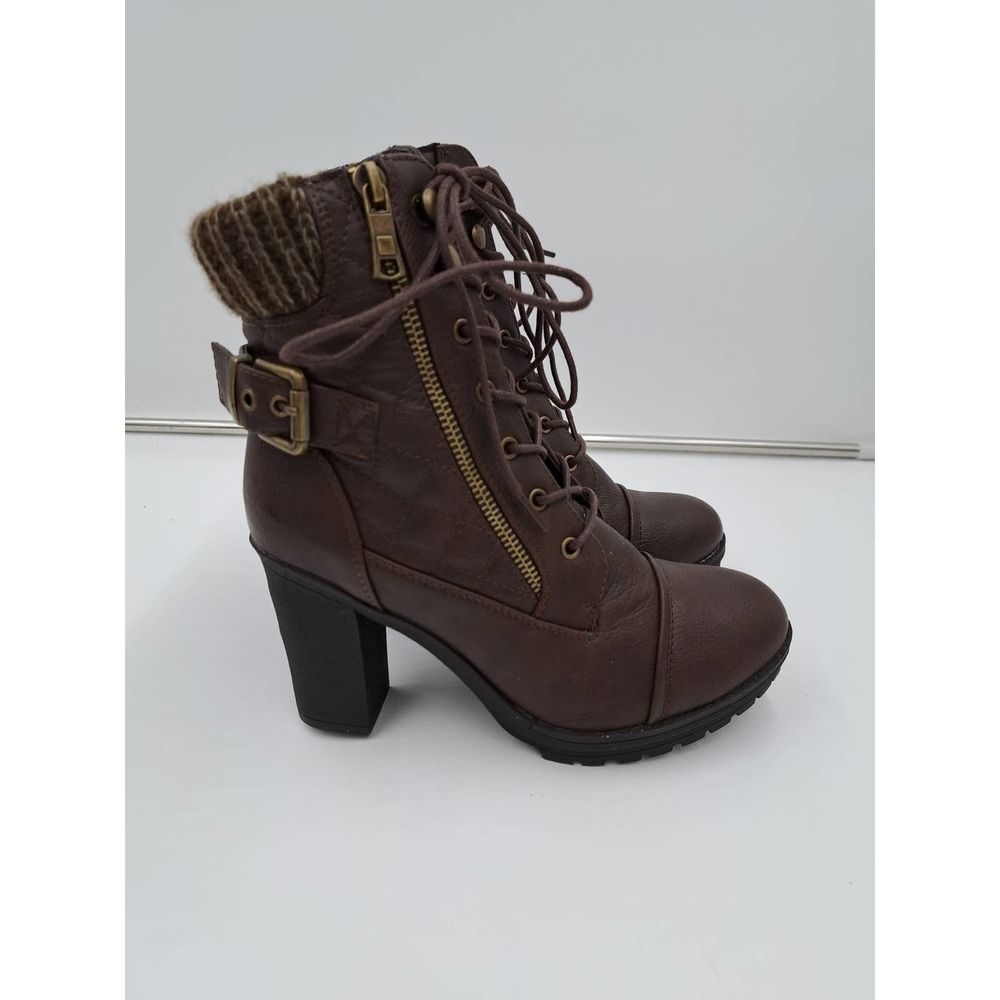 GLOBALWIN 100% Vegan Leather Chunky High Heel Boots For Women 7